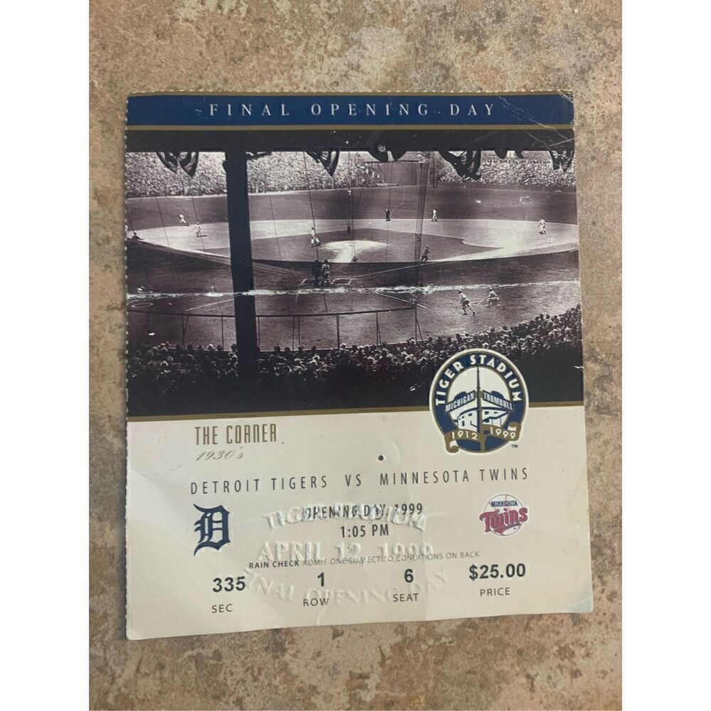 1999 Detroit Tigers - Tiger Stadium Final Opening Day Ticket BASEBALL Embossed